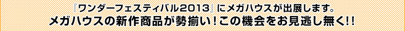 Mega House將參加“Wonder Festival 2013”。Mega House的新款商品琳瑯滿目!不要錯過這次機會哦!!